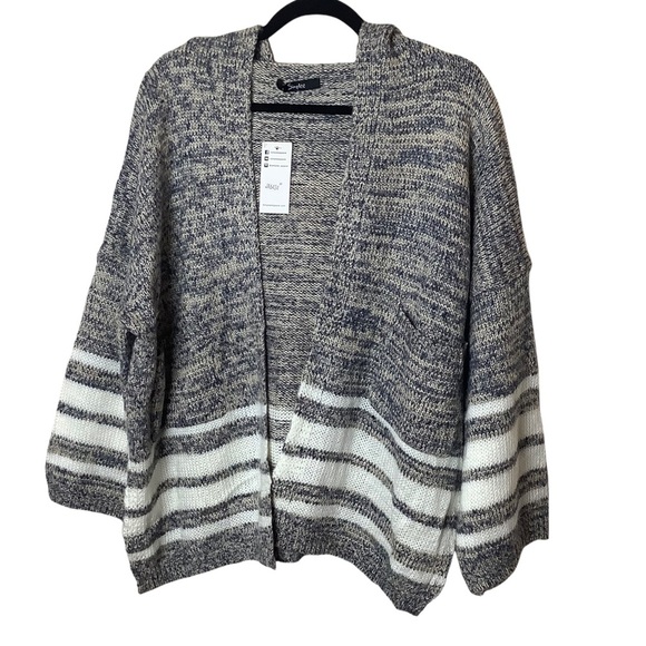 NWT Simplee Oversized Stripe Colorblock Hooded Knit Cardigan Sweater Women's M - Picture 1 of 6